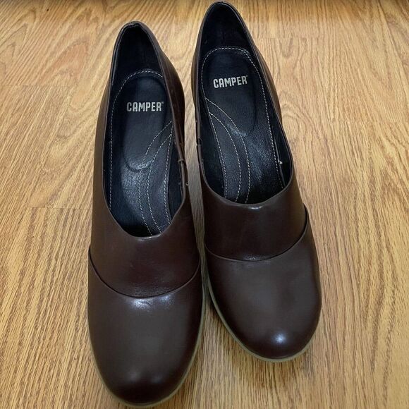 CAMPER Maroon brown Chunky round toe heels size 40 US 10 - Picture 2 of 9